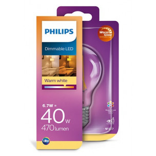 Philips LED filament lamp E27 6,7W (40W) dimbaar warmglow